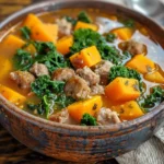 Bowl of Delicious Sausage Sweet Potato Kale Soup