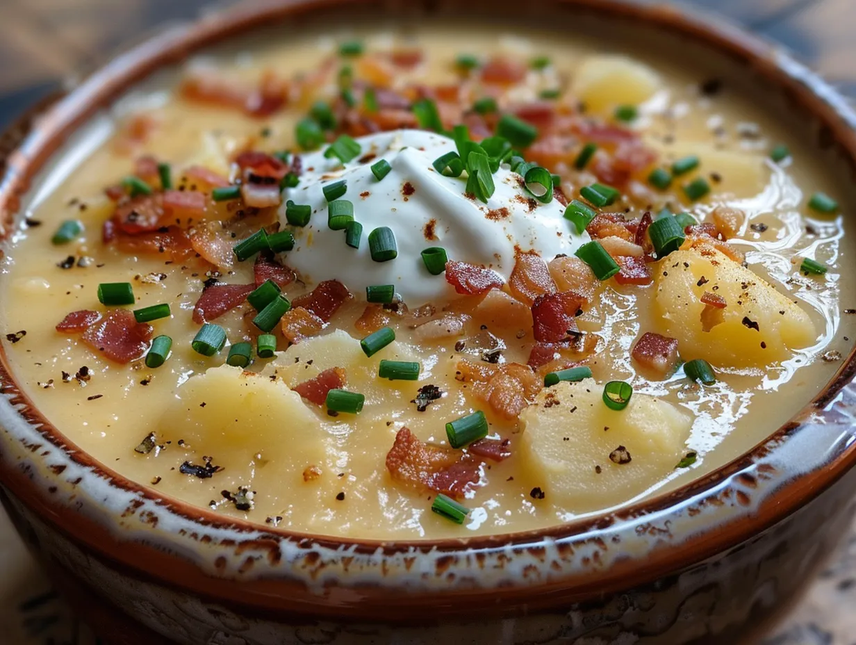 Bowl of Potato Soup with Crispy Bacon Bits