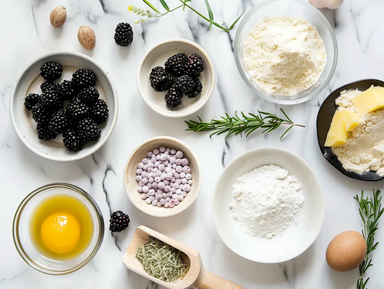 Ingredients needed to make the Blackberry Velvet Gothic Cake