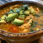 Bowl of Southwest Chicken Soup with Avocado