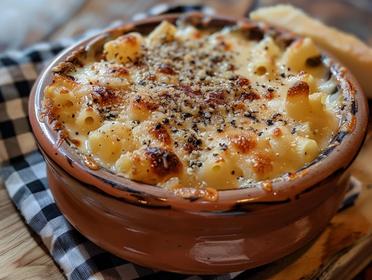 A comforting bowl of Mac and Cheese Soup, ready to be enjoyed