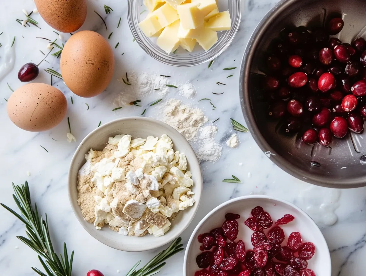 Ingredients for making a cranberry brie crescent wreath.