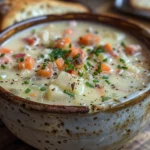 Creamy Reuben Soup on a Wooden Table