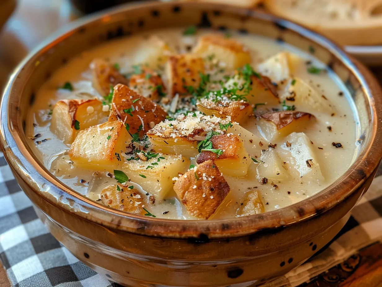 A bowl of delicious Crock Pot Crack Potato Soup, garnished with bacon, cheese, and green onions, ready to be served.
