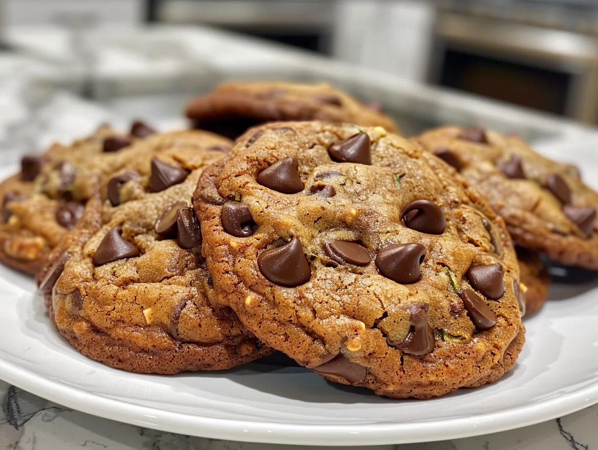 Delicious Zucchini Chocolate Chip Cookies on a Plate