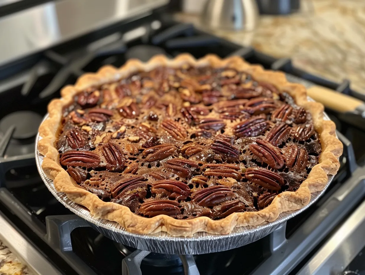 A perfectly baked Texas Chocolate Pecan Pie, ready to be served