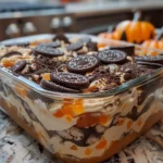 Halloween Oreo Dirt Cake Overhead Shot