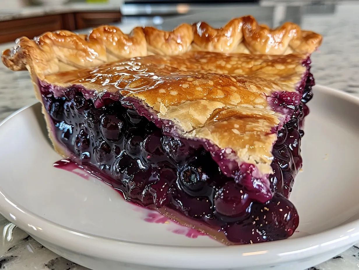 Homemade Blueberry Pie Displayed on Kitchen Table