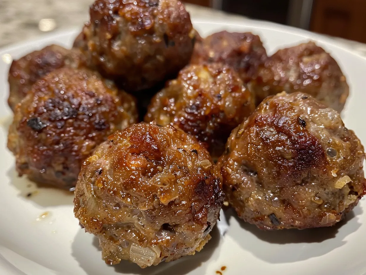 Homemade sausage balls on a white plate