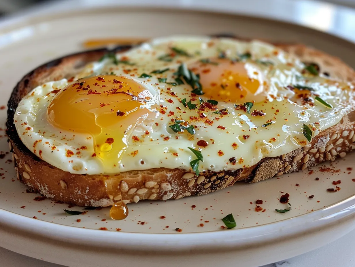 Hot Honey Mozzarella Eggs on Toast