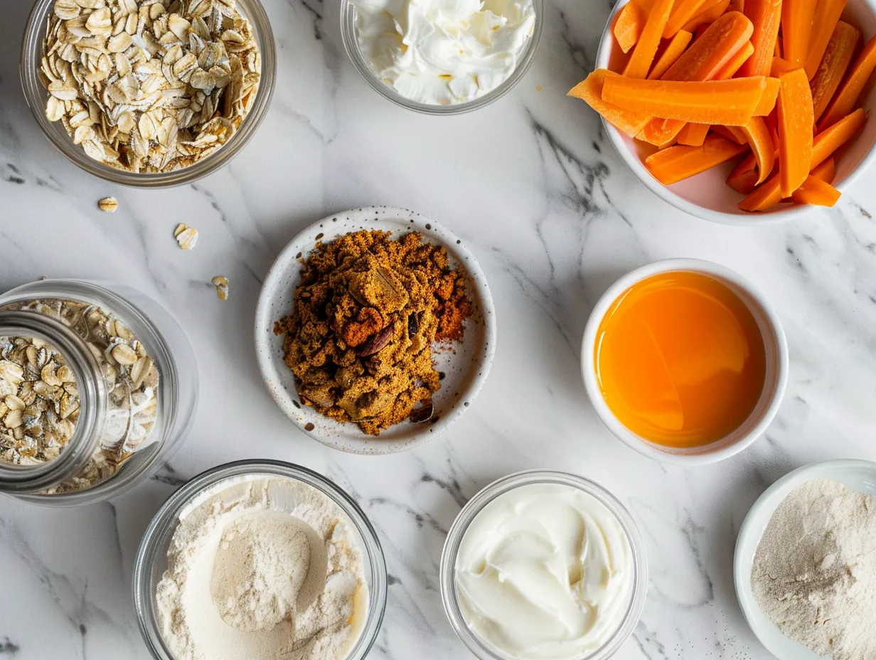 Ingredients for making carrot cake oatmeal cookies