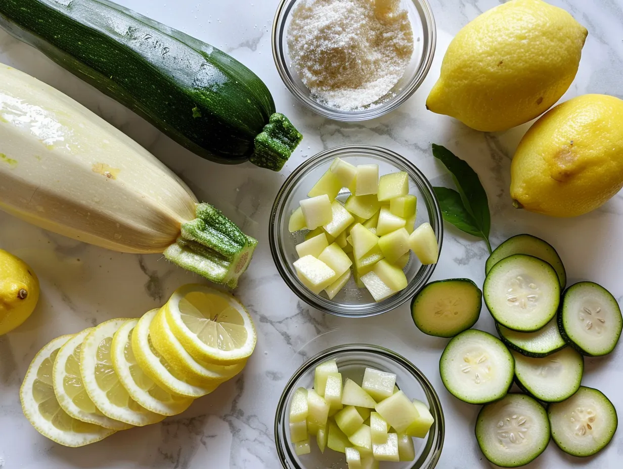 Ingredients for making lemon glazed zucchini cookies