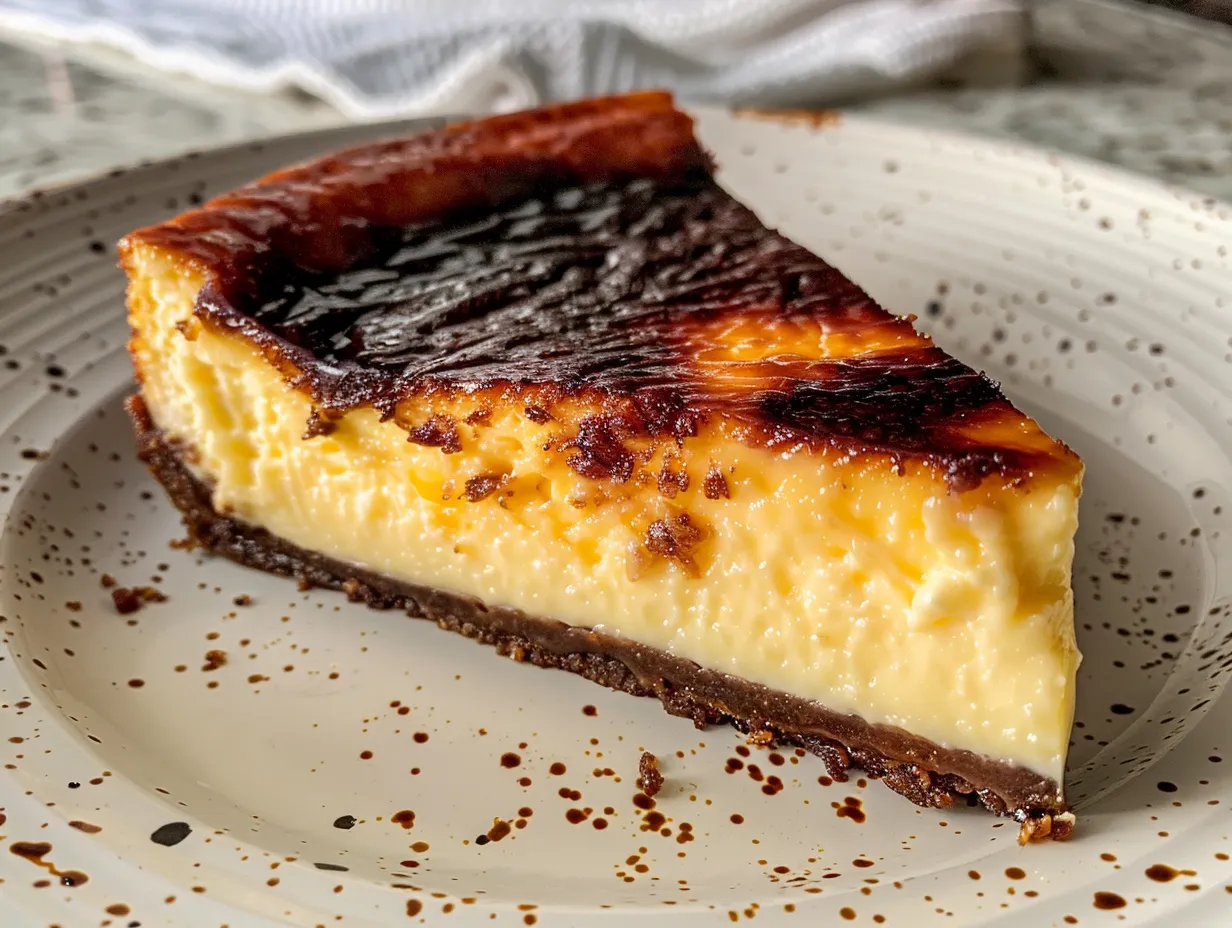 Overhead shot of a freshly baked Burnt Basque Cheesecake