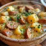 Pot of Steaming Kielbasa Potato Soup