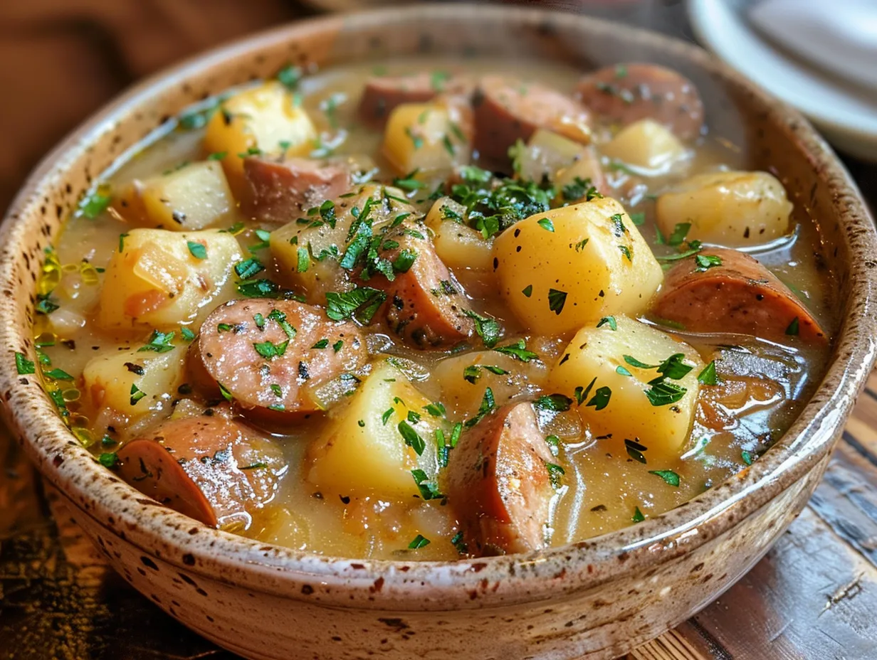 Pot of Steaming Kielbasa Potato Soup