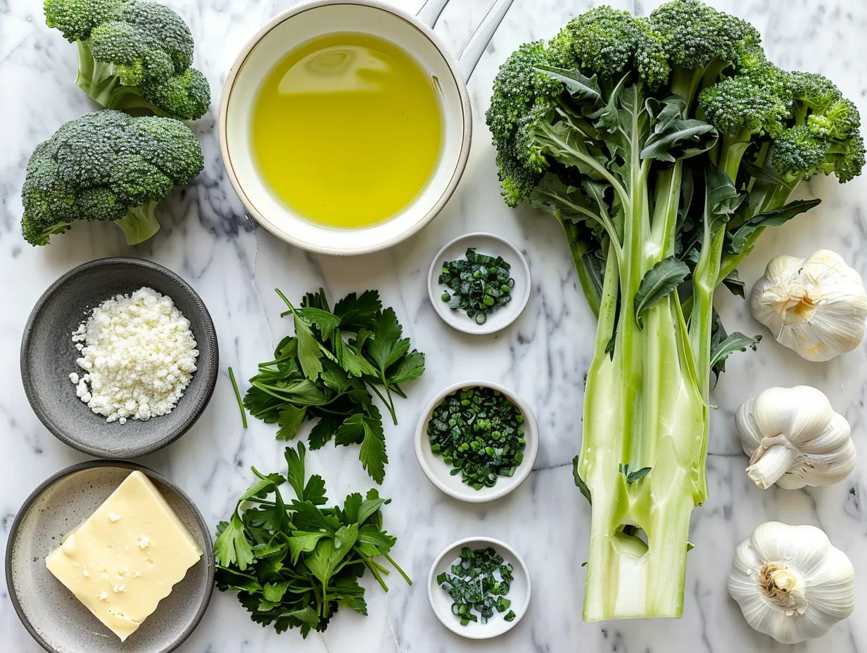 Raw ingredients for a delicious Broccoli Cheese Casserole, including broccoli, cheese, and other fresh components.