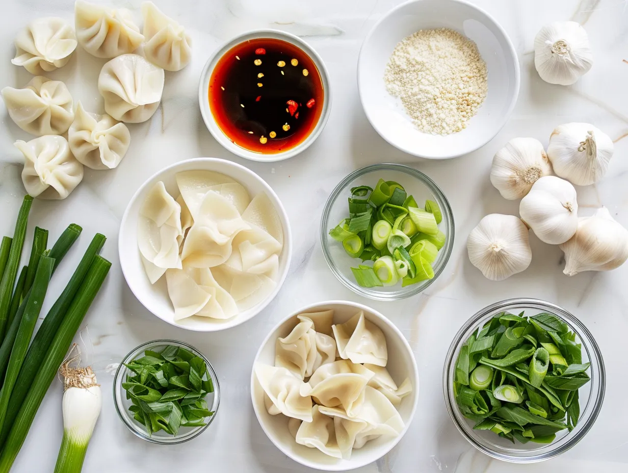 Ingredients for Potsticker Soup: carrots, celery, bok choy, garlic, onion, ginger