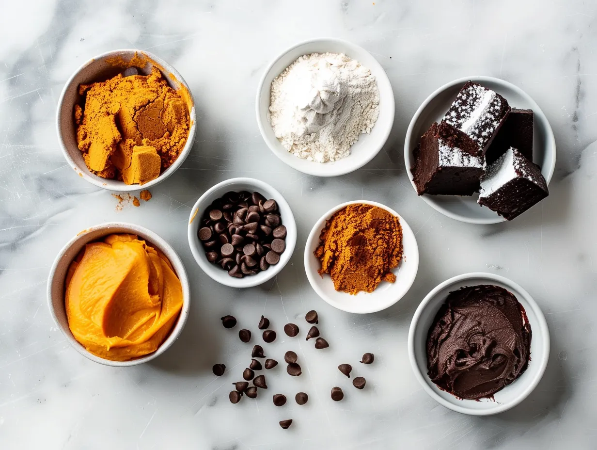 Fudgy Sweet Potato Brownie Recipe ingredients laid out for easy baking