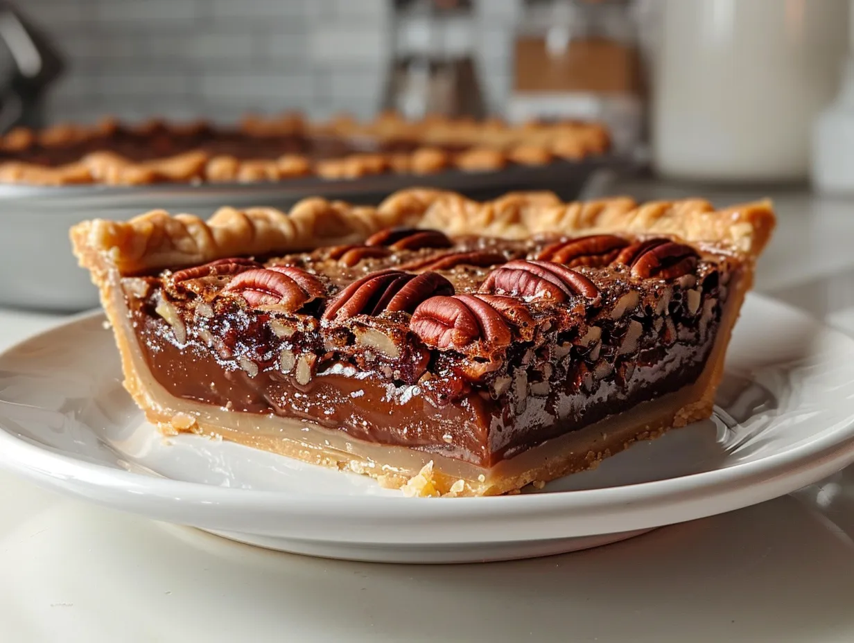 Top-Down Shot of a Sliced Layered Chocolate Pecan Pie