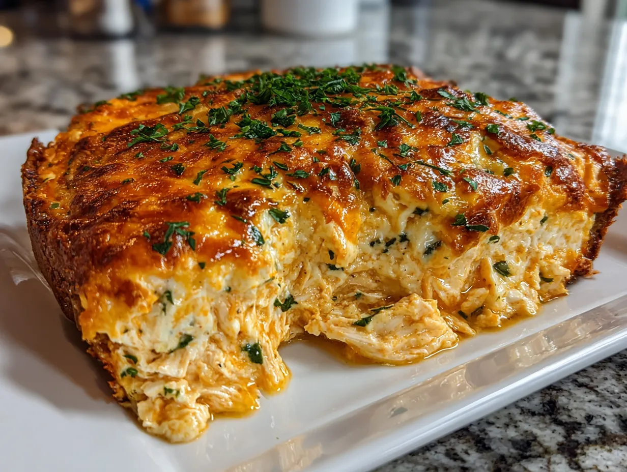 A mouthwatering bowl of buffalo chicken dip ready to be served.