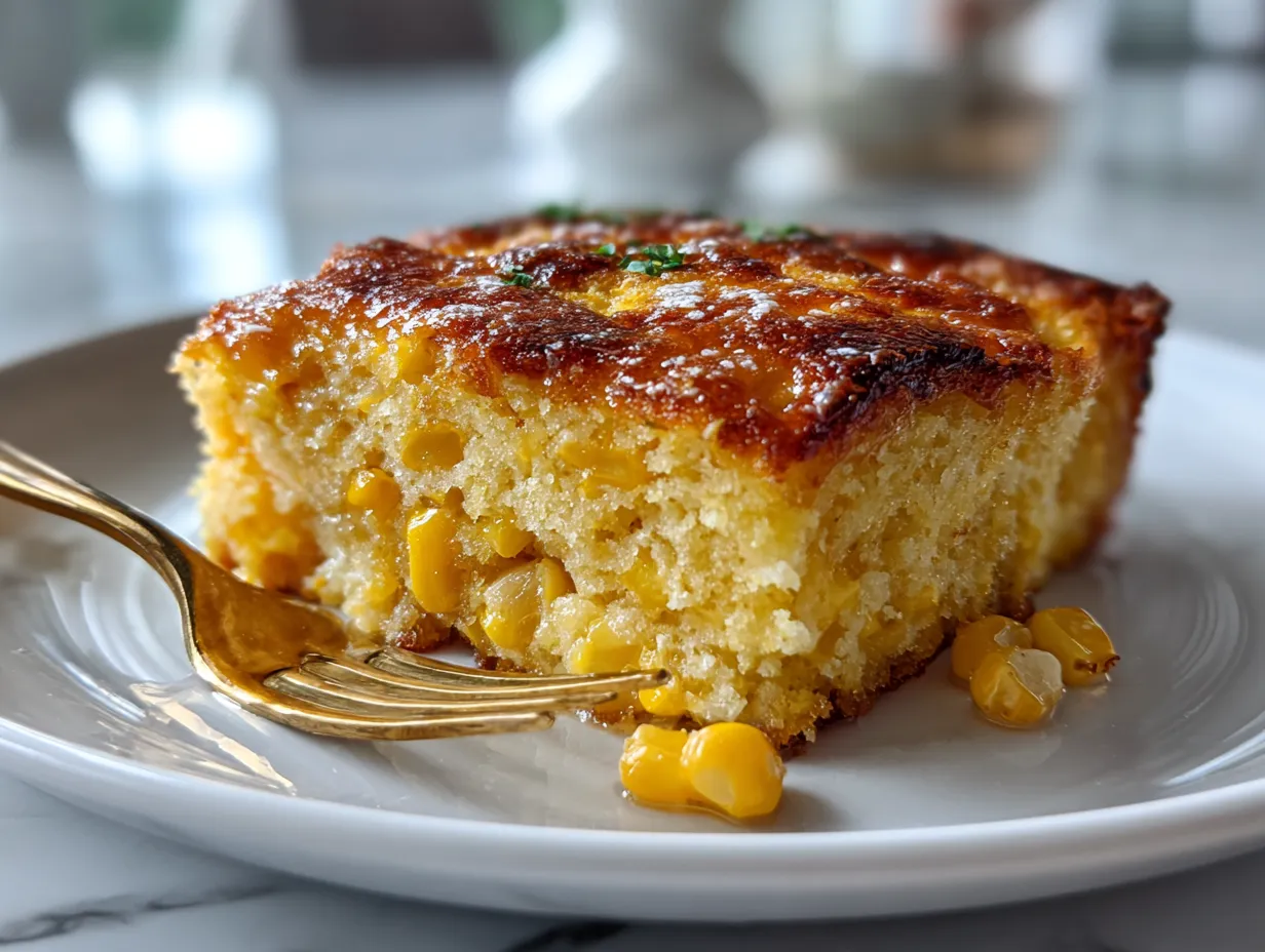 A perfectly baked homemade Honey-Glazed Corn Casserole
