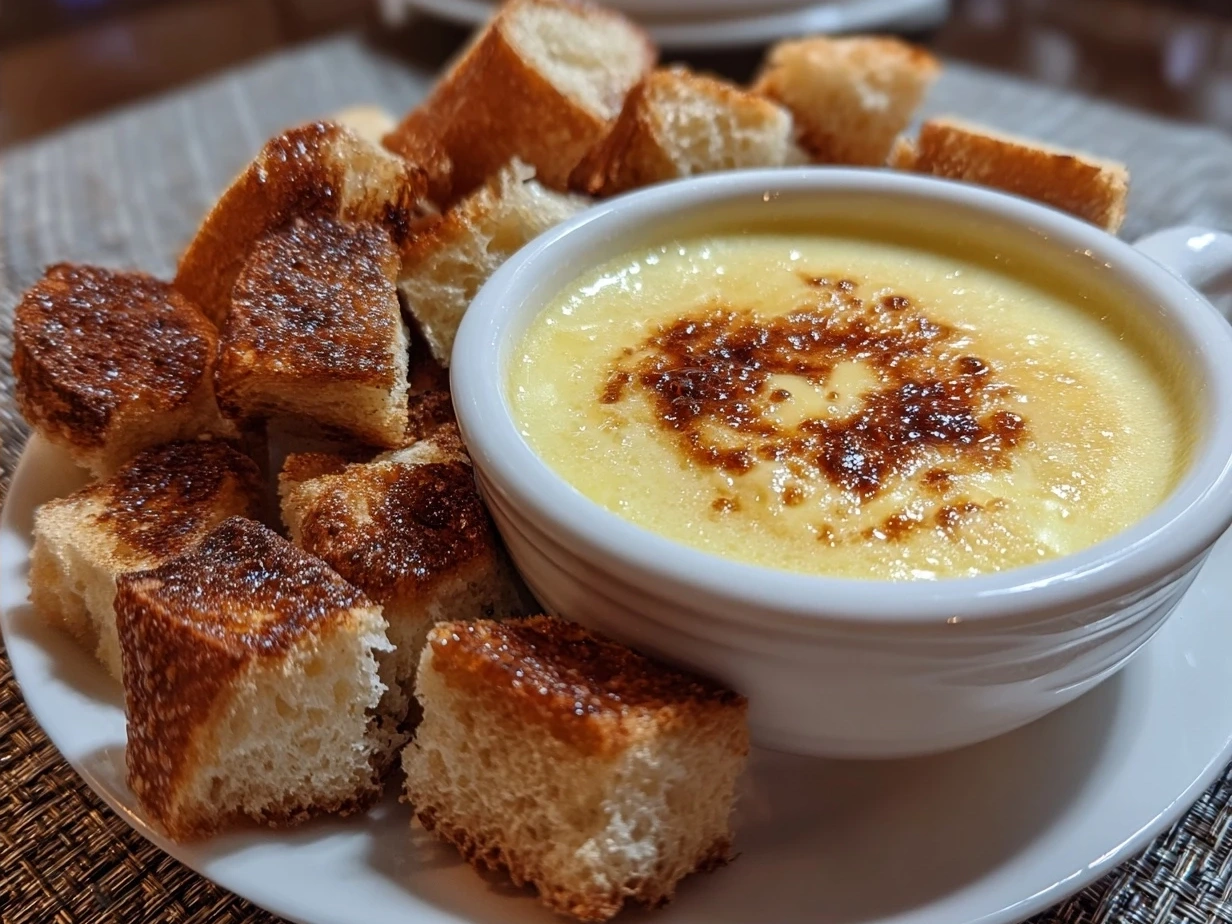 Cheese fondue served with dippers including bread, broccoli, carrots, and tomatoes.