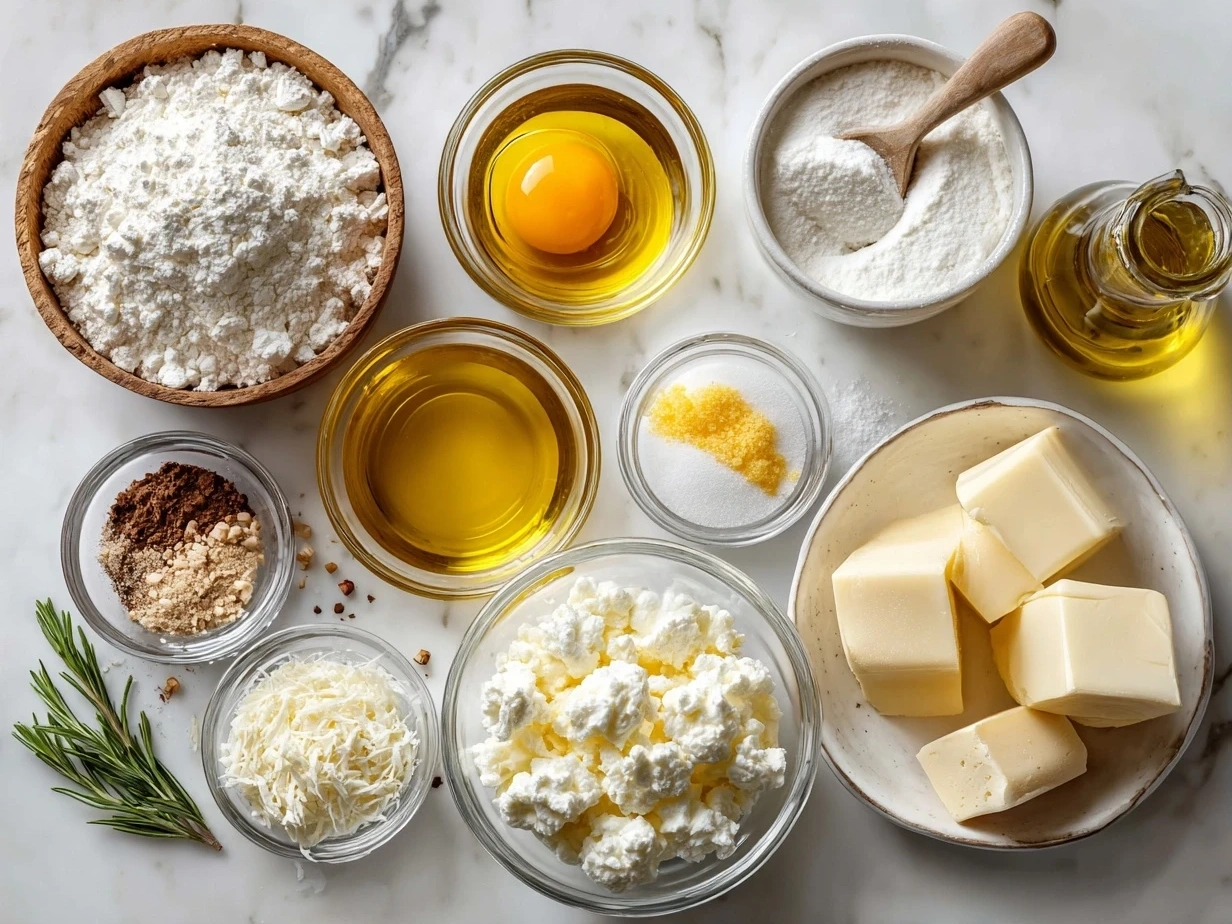 Ingredients for Cheese Fondue Recipe including garlic, white wine, lemon juice, swiss cheese, gruyere cheese, cornstarch, nutmeg, and black pepper