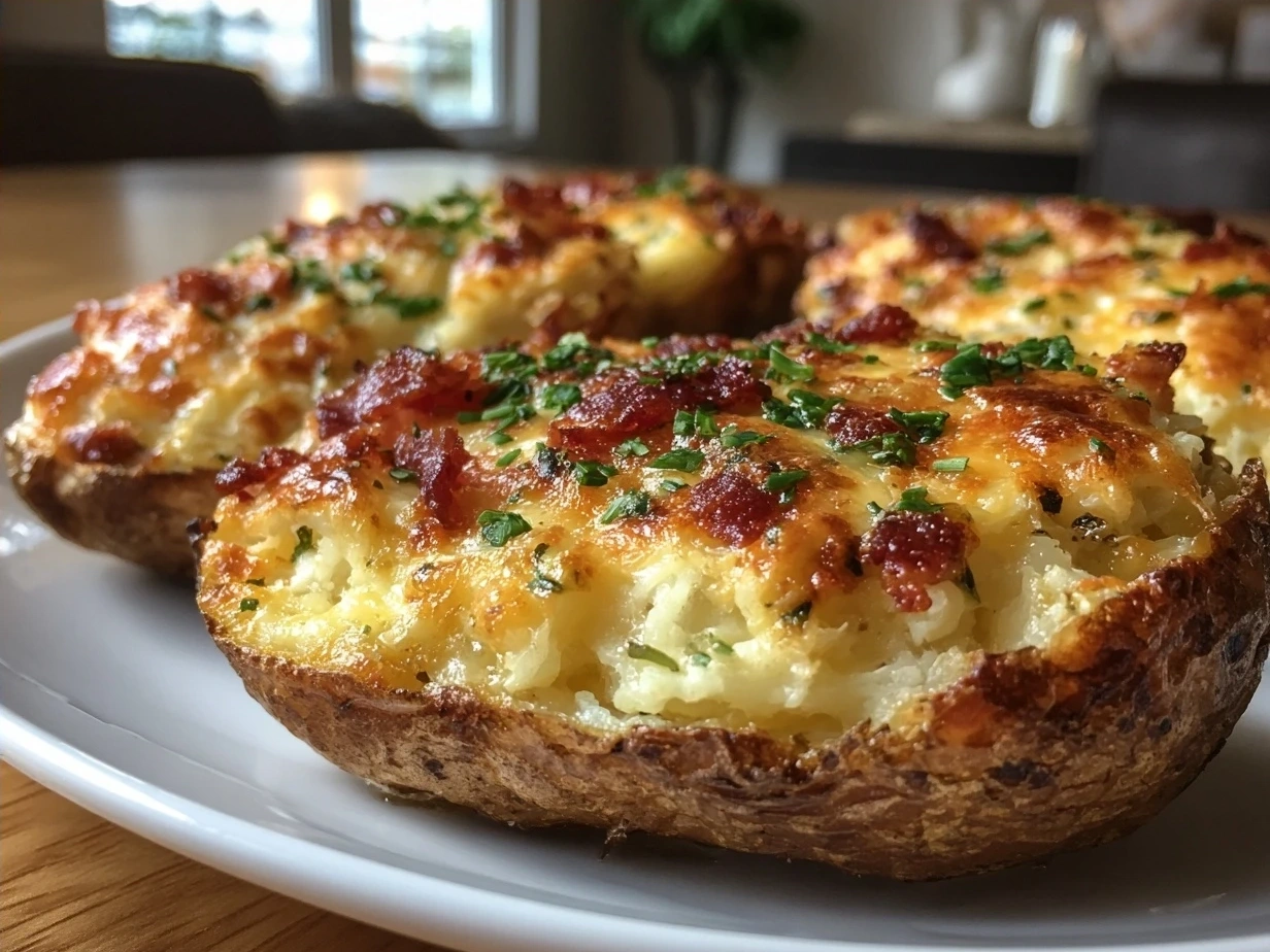Cheesy potato skins with sour cream and chives
