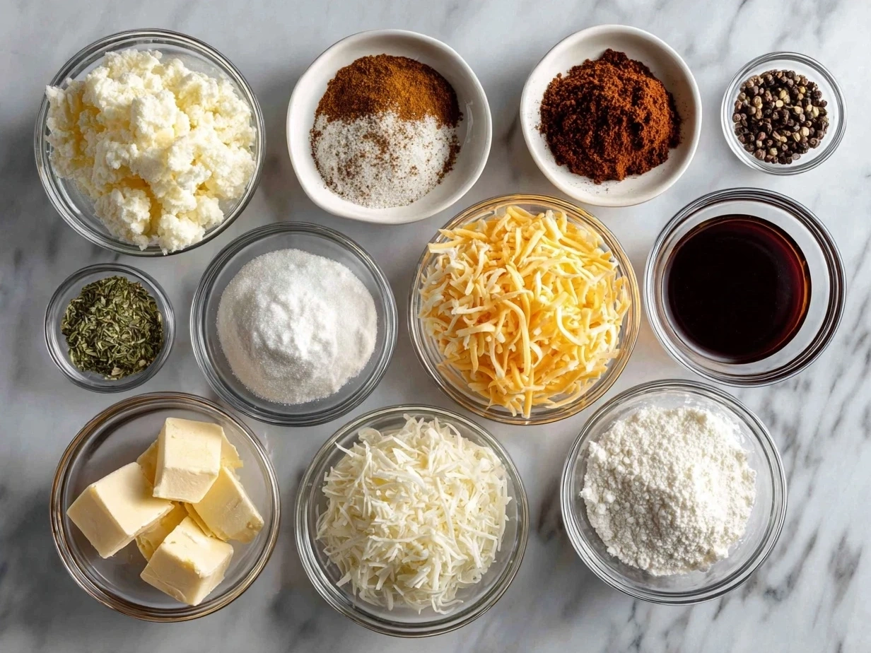 Cheesy Potato Skins ingredients: potatoes, olive oil, salt, pepper, cheddar cheese, bacon, sour cream, and green onions