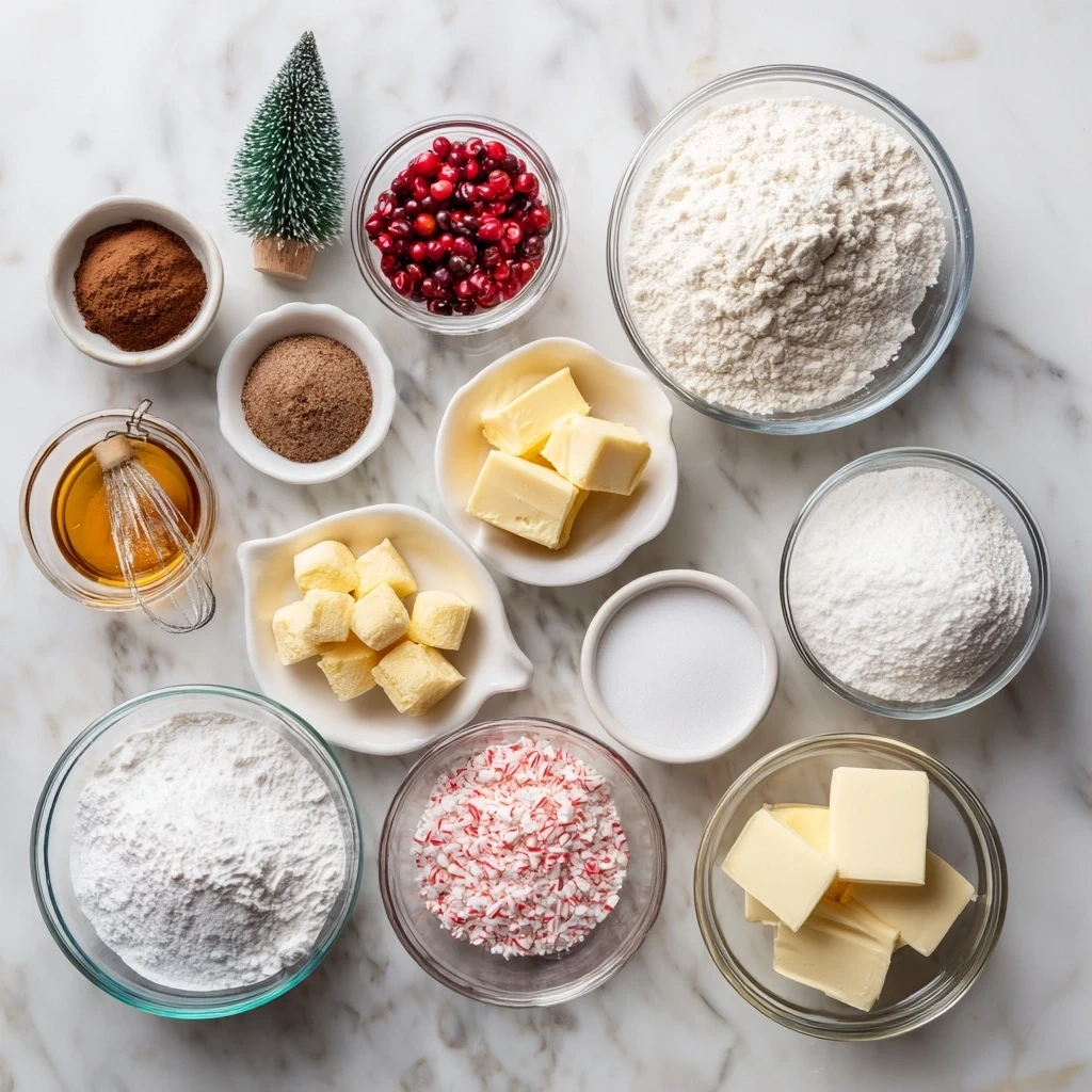 Ingredients for Christmas Sugar Cookies Recipe including butter, sugar, eggs, flour, and extracts