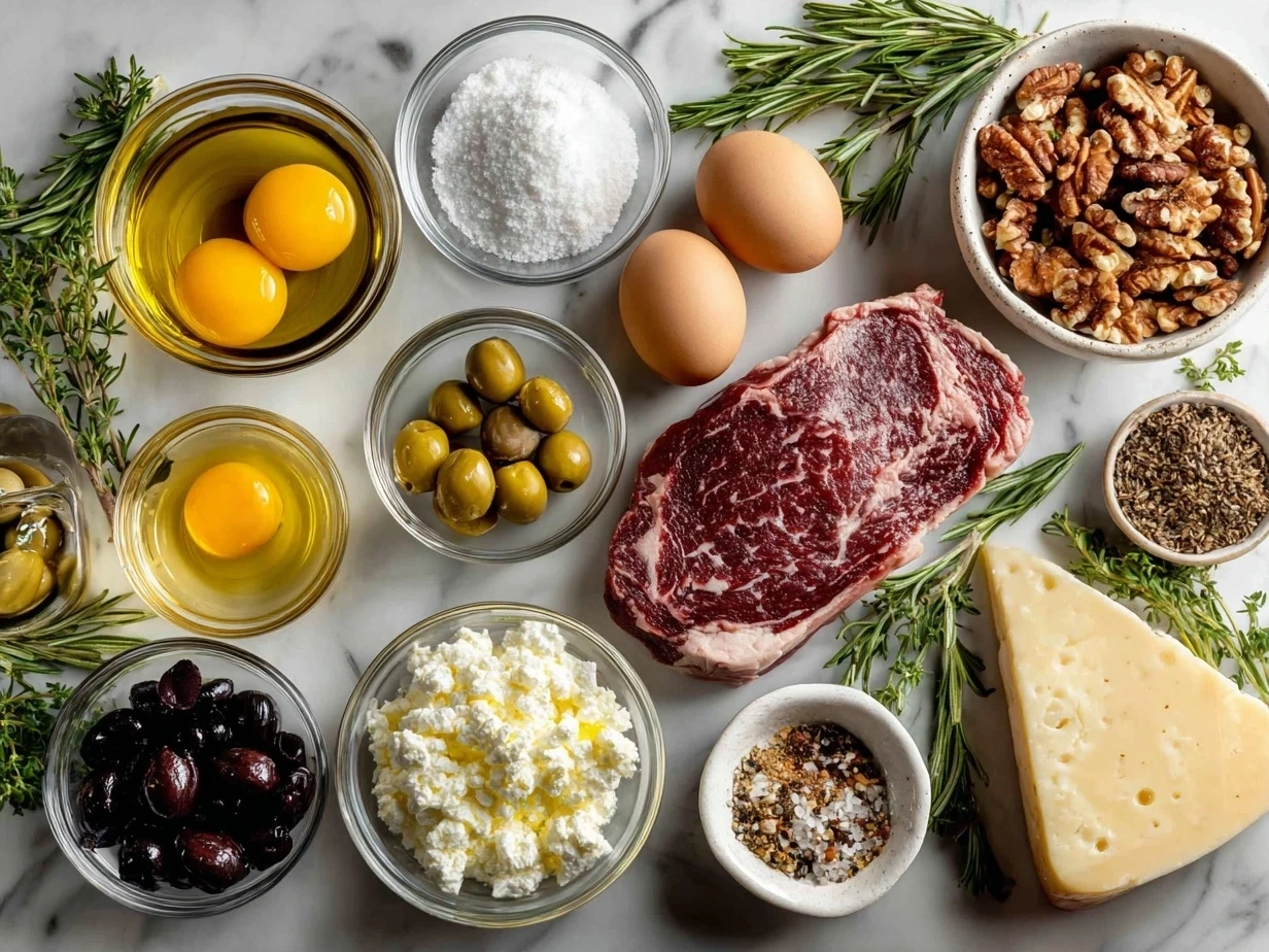 Ingredients for the Christmas Tree Charcuterie Board: assorted cheeses, cured meats, fresh vegetables, fresh fruits, crackers, olives, rosemary, a star-shaped cookie cutter, and hummus.