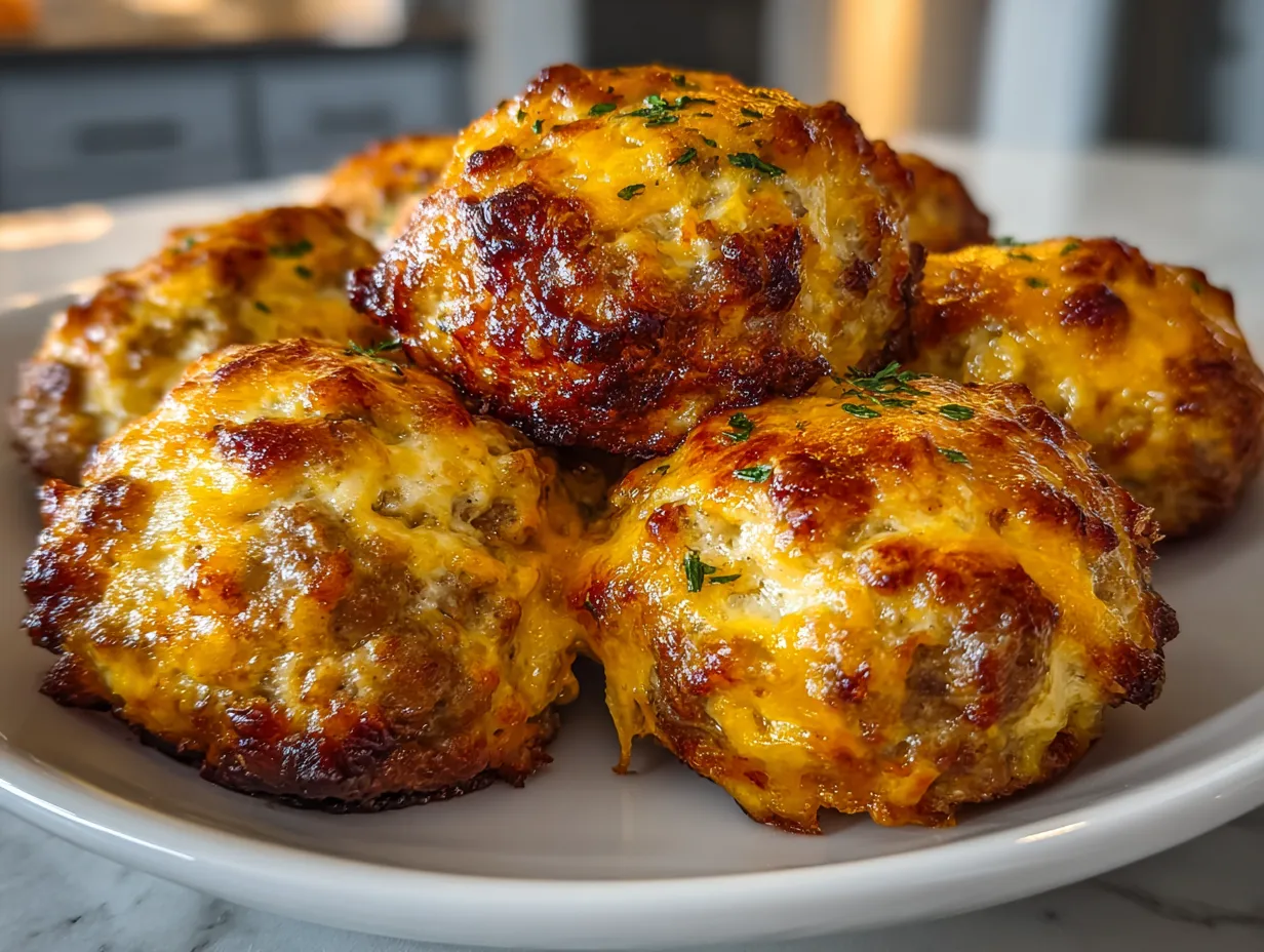 Close-up shot of Cheesy Rotel Sausage Balls