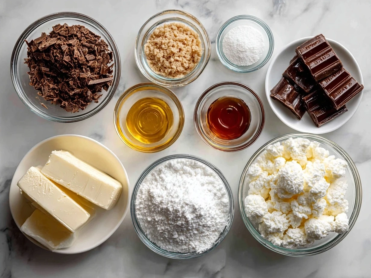 Ingredients for making cotton candy fudge including sweetened condensed milk, white chocolate chips, butter, vanilla extract, salt, cotton candy flavoring, and pink and blue gel food coloring.