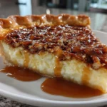 Custard Pie with Praline Sauce on a Kitchen Table