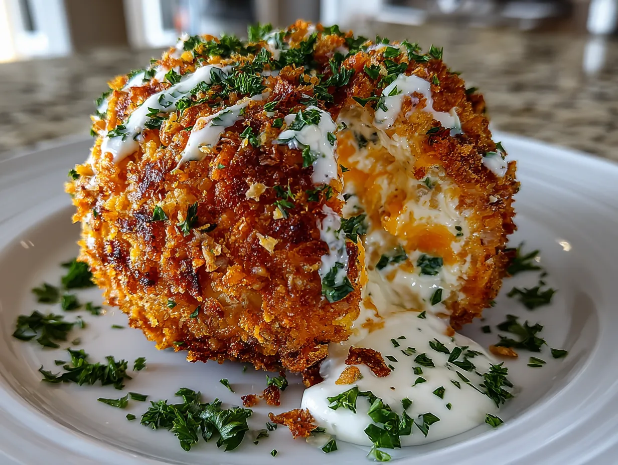 Delicious Cheddar Ranch Cheeseball on a Serving Platter