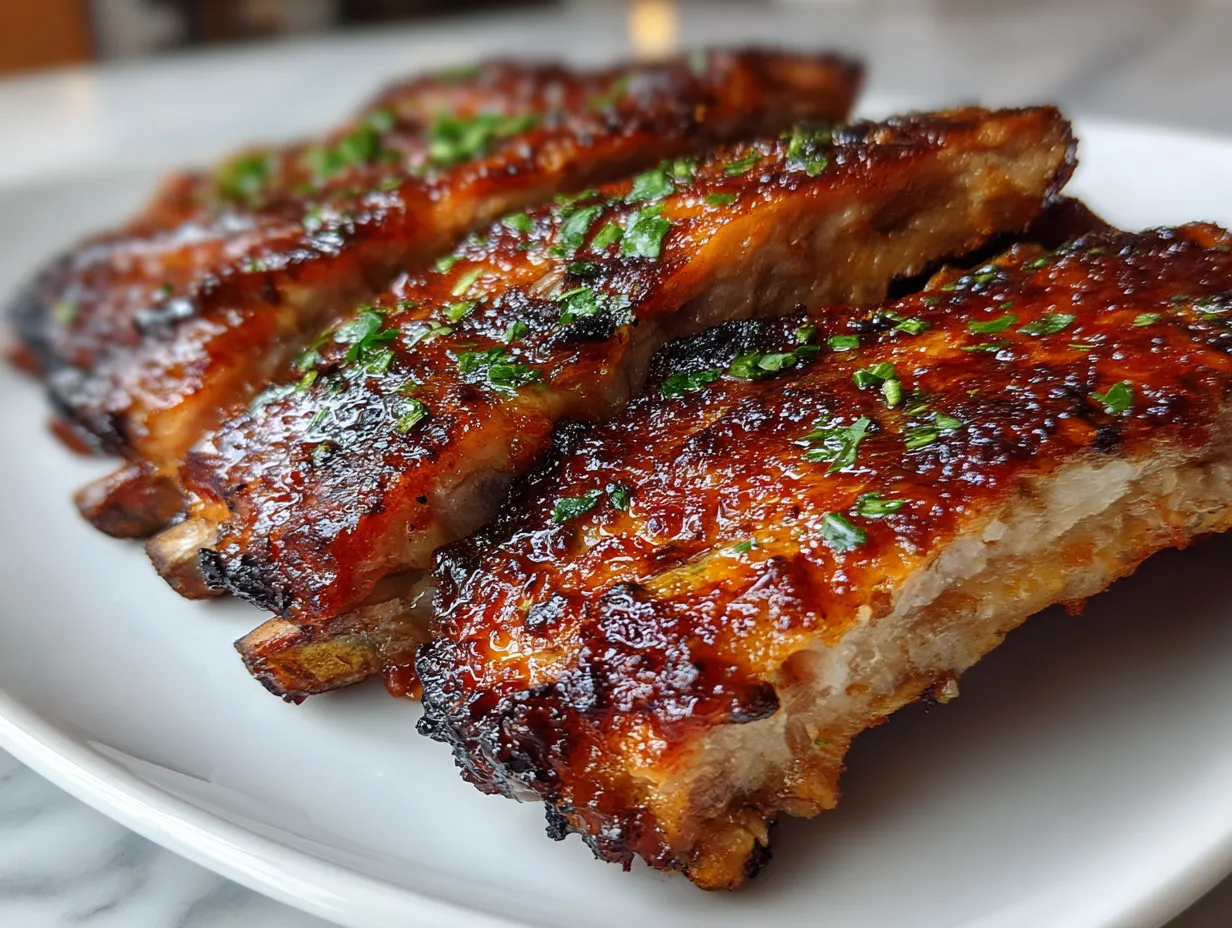 Delicious, juicy Grilled Baby Back Ribs Recipe plated and ready to serve.