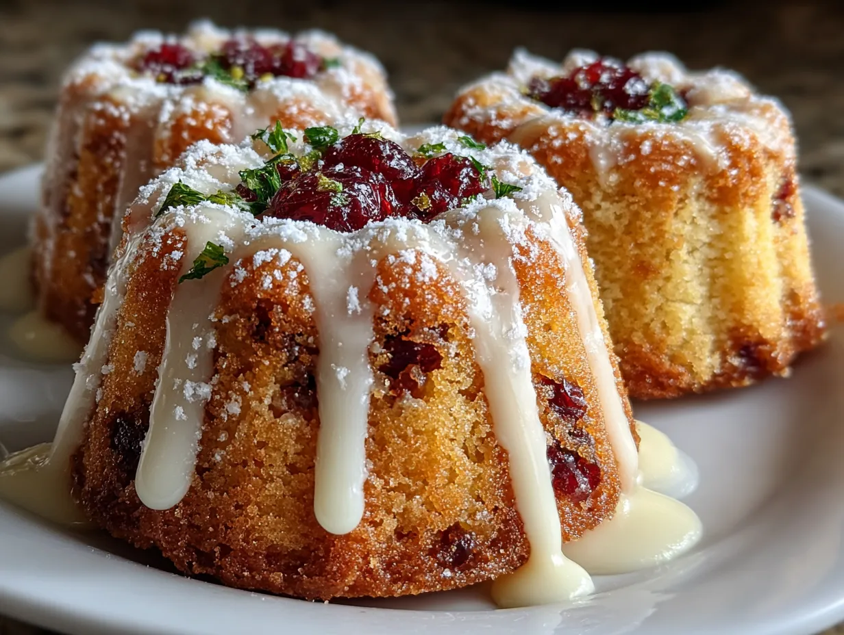 Delicious mini vanilla Christmas cakes on a festive table