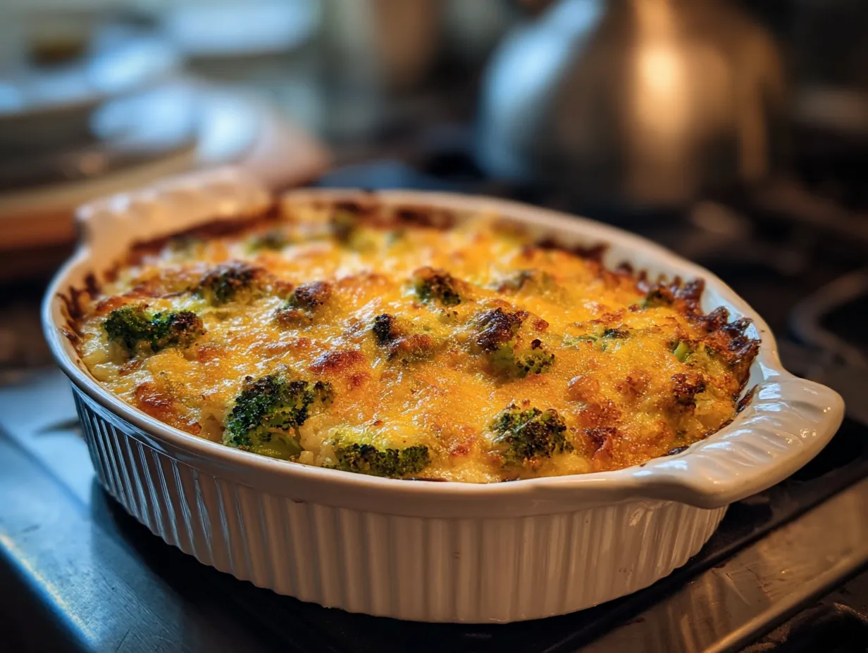 Family enjoying Broccoli Cheese Rice Casserole at the dinner table.