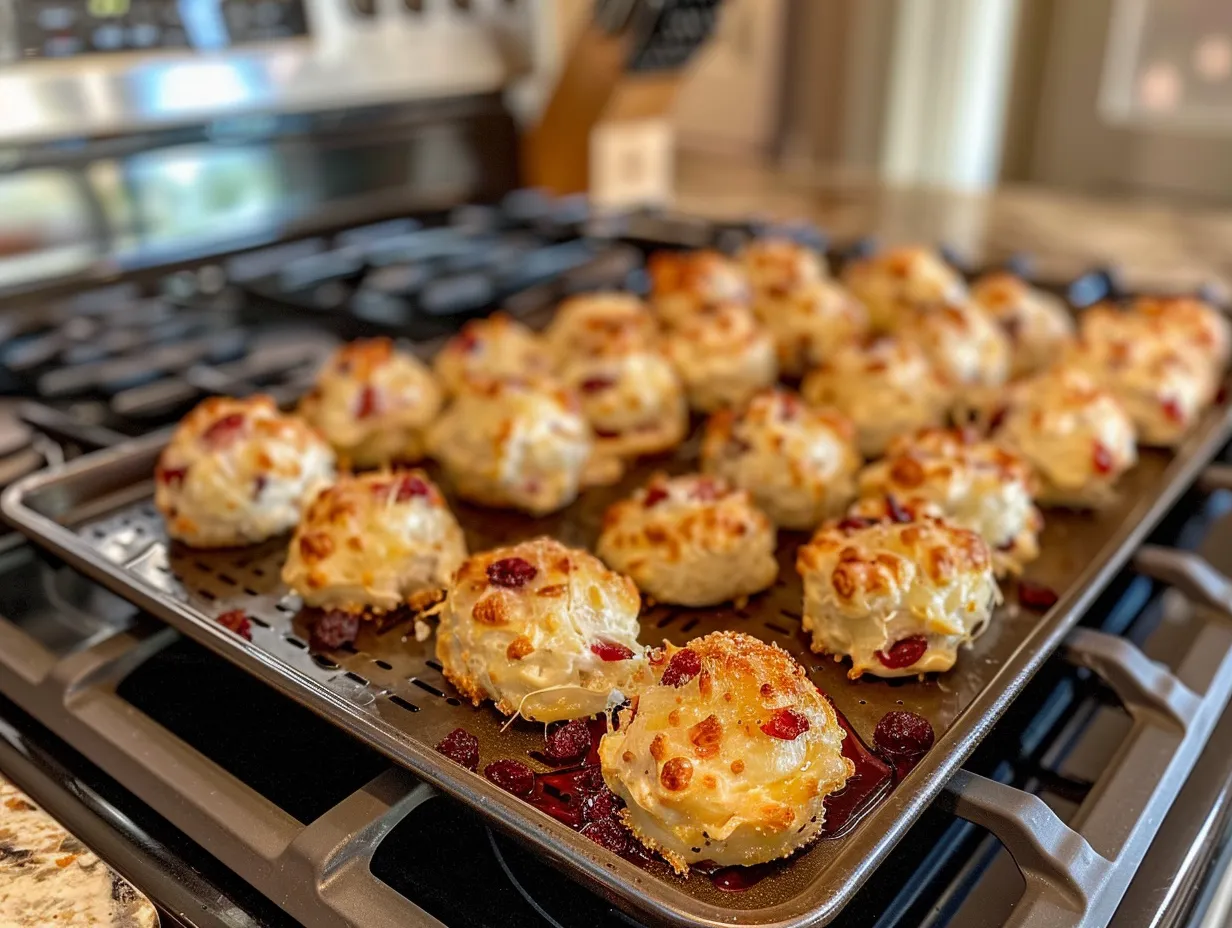 Finished cranberry brie bites on the stove with a note