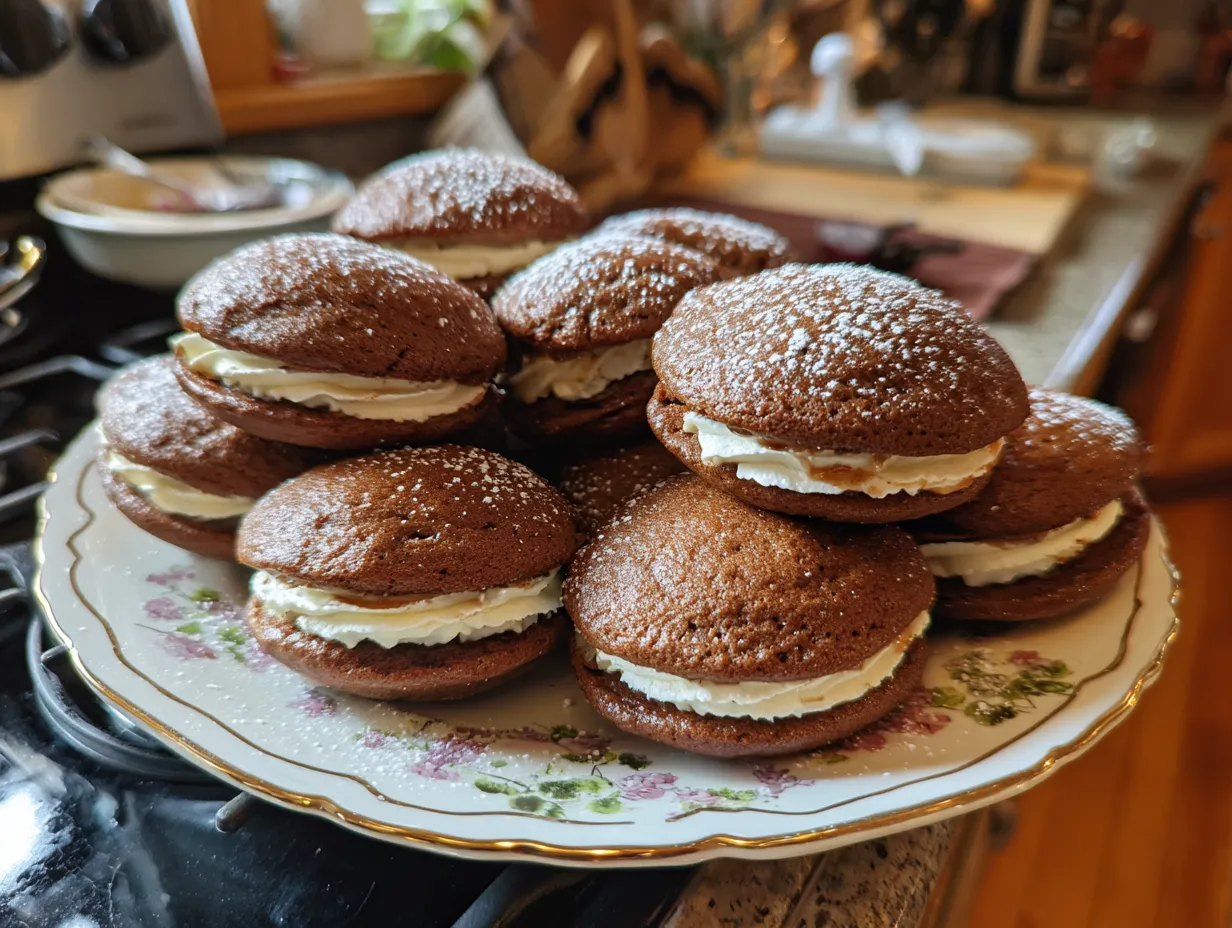Finished Apple Cider Whoopie Pies with a cinnamon cream filling