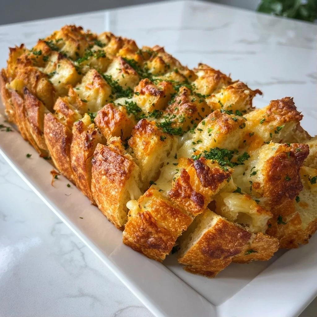 Finished Cheesy Christmas Tree Pull Apart Bread on a platter