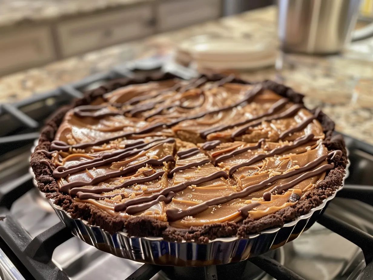 Finished chocolate peanut butter pie ready to serve