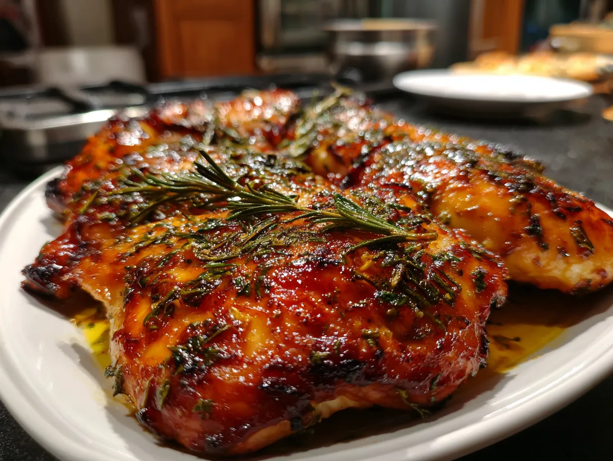 Finished Citrus BBQ Chicken Recipe with a handwritten note.