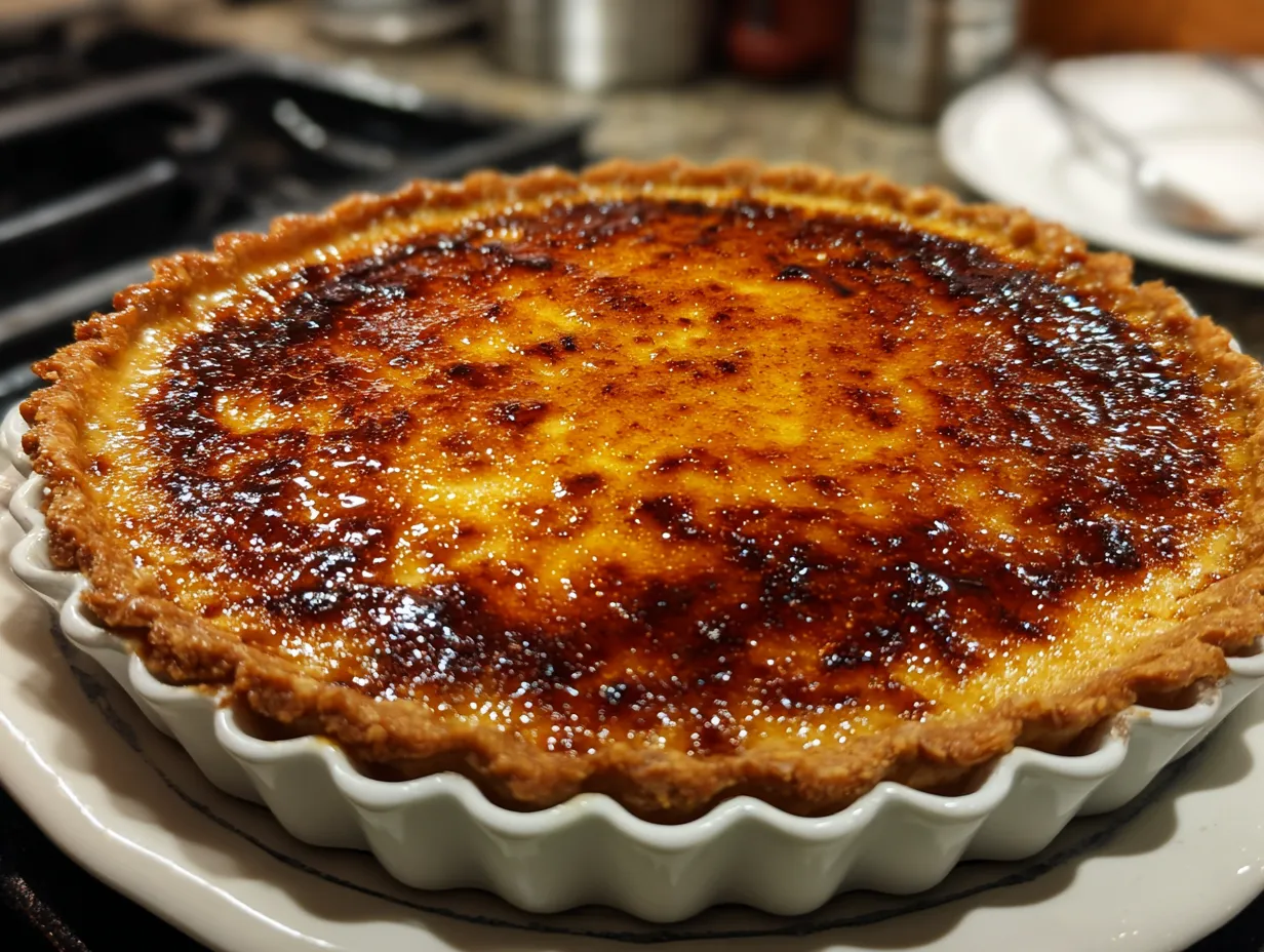 Finished Creme Brulee Pie with a caramelized sugar crust.