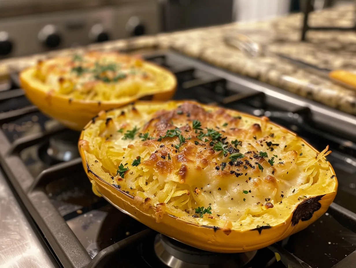 A delicious finished spaghetti squash dinner