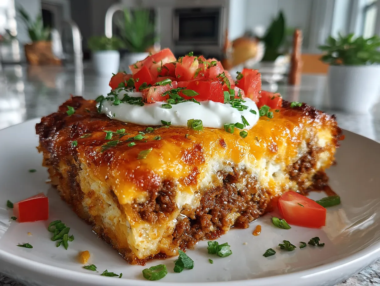Finished taco hashbrown casserole ready to serve