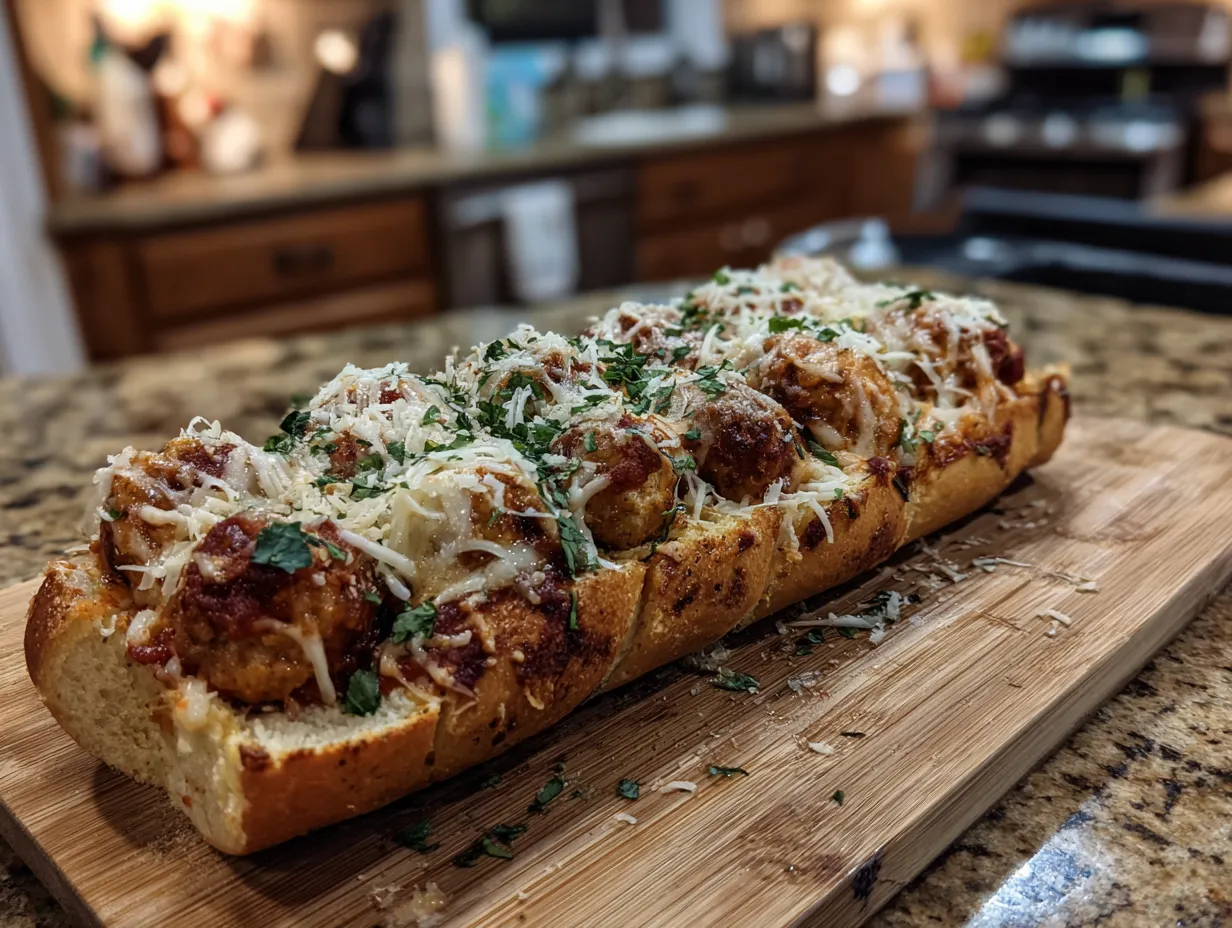 Delicious and cheesy turkey meatball subs ready to be served.