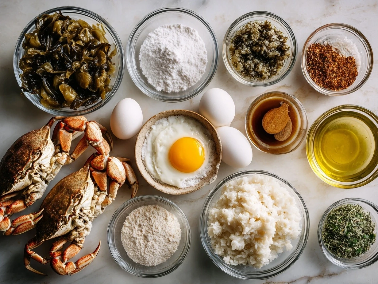 Fresh ingredients for a homemade Crab Boil Recipe laid out on a table.