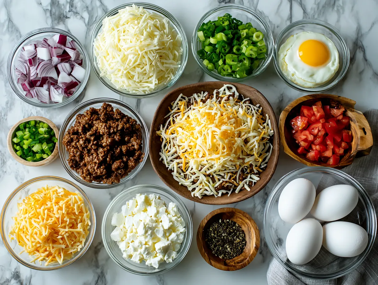 Fresh ingredients for making taco hashbrown casserole