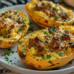 Golden Spaghetti Squash Dinner on Rustic Table